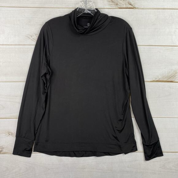 Lands End Womens Top M 10-12 Black Turtleneck Lightweight Slinky Knit Stretch - Picture 1 of 7